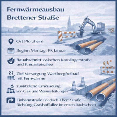 Fernwärmeausbau in Pforzheim: Bauarbeiten in der Brettener Straße